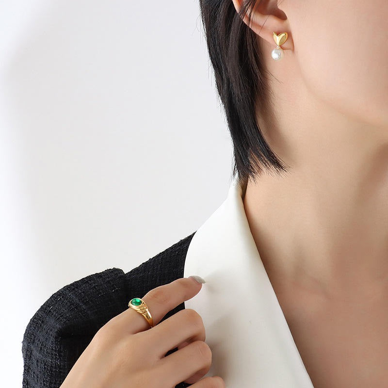 Heart Pearl Stud Earrings