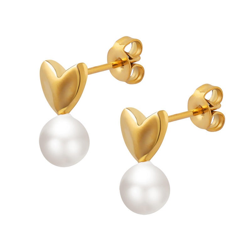 Heart Pearl Stud Earrings